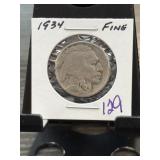1934 Buffalo Nickel Fine Condition