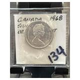 1968 Canada 25 Cents Silver Coin