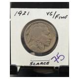 1921 Buffalo Nickel VG/Fine Scarce