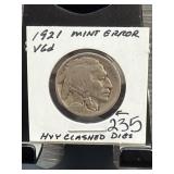 1921 Buffalo Nickel Mint Error V6d