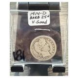 1914-D Barber Quarter Very Good