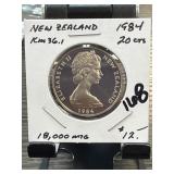 1984 New Zealand 20 Cent Coin KM#36.1