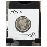 1914-S Barber Dime Silver Coin