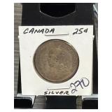 1907 Canada Silver 25 Cents Coin