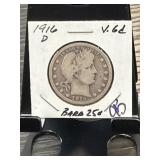 1916-D Barber Quarter Dollar