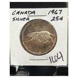 1967 Canada Silver 25 Cent Coin