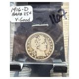 1916-D Barber Quarter Dollar VG