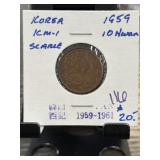 1959 South Korea 10 Hwan Coin