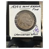1929-S Buffalo Nickel Lamination Split Error