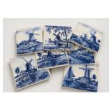 6 Dutch Delft Blue Windmill Tiles