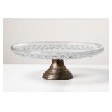 3 Pressed Glass Bowls with Metal Rims Cake Stand
