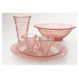 Pink Depression Glass Tableware Set