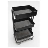 Three-Tier Black Metal Rolling Cart