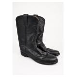 Justin Black Leather Cowboy Boots 9.5B