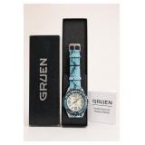 Gruen Quartz Watch with Blue Pattern Strap