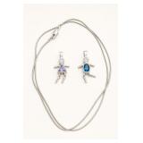 Sterling Silver Necklace with Two Gemstone-Pe