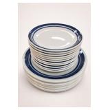 12 Stoneware Plates, Blue Rim, USA