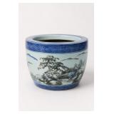 Blue and White Ceramic Fish Bowl Planter