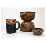 Three-Piece Studio Pottery Signed LO