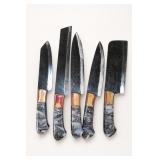 Hand-Forged Kitchen Knife Set with Resin and Wood
