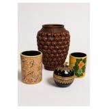Decorative Woven Vase and Lacquerware Cups