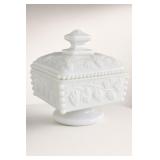 Milk Glass Lidded Compote Grape Pattern
