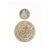 Silver Seated Liberty Dime and Silver Peso