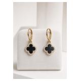 Sterling Silver Black Clover Drop Earrings