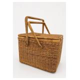 Rectangular Woven Picnic Basket With Lid