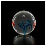 Art Glass Paperweight With Floral Design
