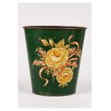 Hand-Painted Tin Floral Wastebasket