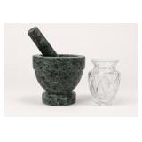 Marble Mortar and Pestle with Glass Vase