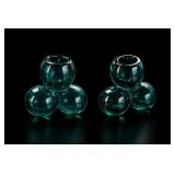 Green Glass Bubble Candle Holders