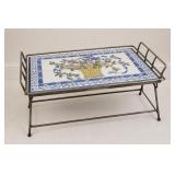 Tile-Top Metal Serving Tray With Floral Motif