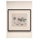 Framed East Asian Brush Painting of Flowers Jiamei