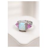 Sterling Silver Opal and Pink Gemstone Ring