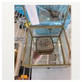 Glass and Brass Jewelry Casket with Compact