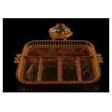 Amber Glass Divided Tray and Piggy Bank