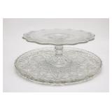 Glass Cake Stand and Pressed Glass Platter