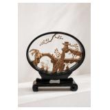 Chinese Carved Cork Diorama in Glass Frame