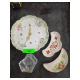 Four-Piece Floral Porcelain and Glass Lot