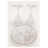 25th Anniversary Glass Cake Plate and Stems