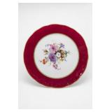 Burgundy-Bordered Floral Decorative Plate