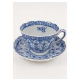Blue-and-White Teacup and Scalloped Saucer