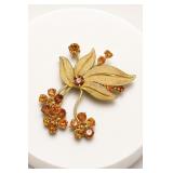 Austrian Gold-Tone Leaf and Flower Brooch