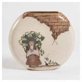 Hand-Painted Ceramic Vase With Girl and Brick