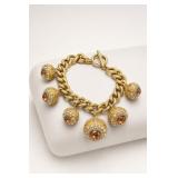 Gold Tone Charm Bracelet with Gem Accents