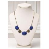 15in Lapis Floral Necklace with Brass Accents