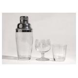 Etched Glass Barware Set with Cocktail Shaker