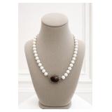 White Bead Necklace with Ornate Clasp